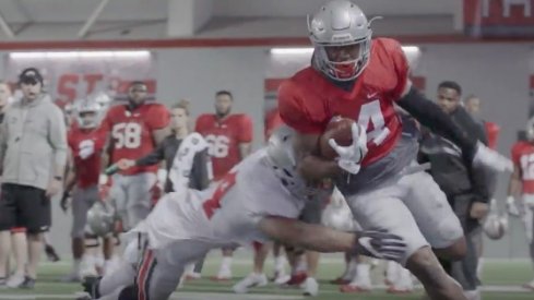 K.J. Hill hauls in a pass during Ohio State's scrimmage. 