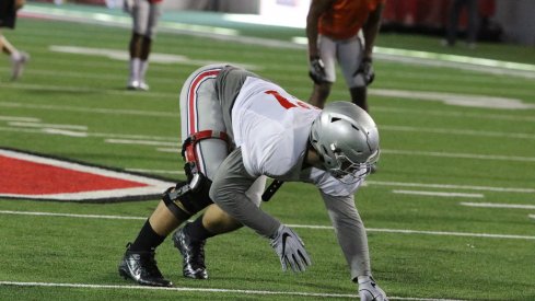 Ohio State DE Nick Bosa lines up during Saturday's practice.