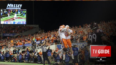 Dec 3, 2016; Orlando, FL, USA; Clemson Tigers wide receiver Hunter Renfrow (13) is congratulated by wide receiver Artavis Scott (3) after he scored a touchdown against the Virginia Tech Hokies during the second half of the ACC Championship college football game at Camping World Stadium. Clemson Tigers defeated the Virginia Tech Hokies 42-35. Mandatory Credit: Kim Klement-USA TODAY Sports