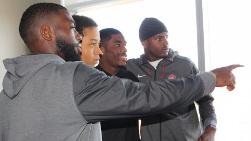 J.T. Barrett, Jeffrey Okudah and Jaylen Harris were among six Ohio State football players who visited the James Cancer Hospital on Monday.