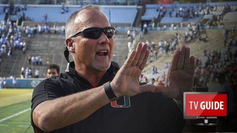 Oct 28, 2017; Chapel Hill, NC, USA; Miami Hurricanes head coach Mark Richt celebrates after the game of the game. The Hurricanes defeated the Tar Heels 24-19 at Kenan Memorial Stadium. Mandatory Credit: Bob Donnan-USA TODAY Sports