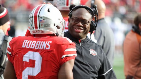 J.K. Dobbins and Ohio State running backs coach Tony Alford had reason to smile on Saturday.