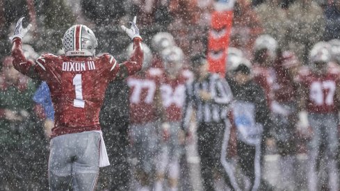 Johnnie Dixon in the rain at Ohio Stadium.