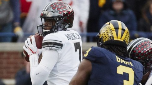 Backup quarterback Dwayne Haskins completed six of seven passes for 94 yards in relief of an injured J.T. Barrett.