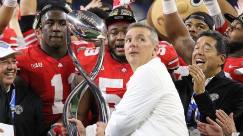 Urban Meyer and the Buckeyes celebrate after the Cotton Bowl.