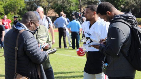 Damon Webb meets with NFL scouts after Tuesday's Shrine Game practice.