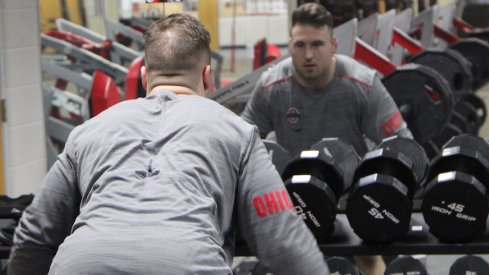 Zach Turnure working out in Ohio State's weight room on Feb. 12.