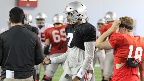 Dwayne Haskins (7) and Tate Martell (18) during 2017 spring practice.