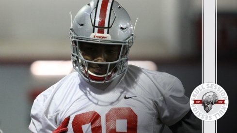 Malik Harrison grins at the March 10, 2018 Skull Session