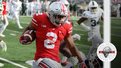 J.K. Dobbins stiff arms the March 20th 2018 Skull Session