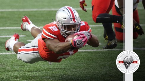 J.K. Dobbins dives for the June 23, 2018 Skull Session.