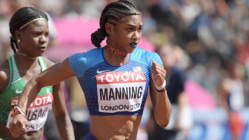 Christina Manning competing in the 2017 IAAF World Championships.