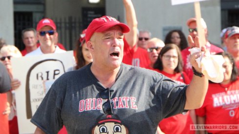 Tennessee Jeff leading the rally outside Ohio Stadium.