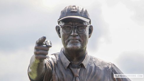 The statue of Woody Hayes dedicated at Newcomerstown, Ohio on August 18, 2018