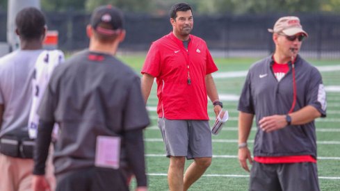 Ryan Day and Mickey Marotti during fall camp.