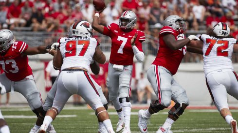 Dwayne Haskins throwing a pass from shotgun against Oregon State