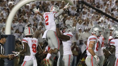 J.K. Dobbins after scoring a touchdown