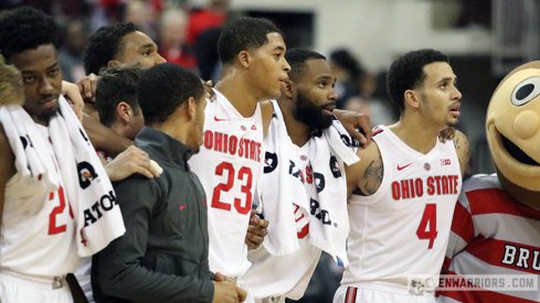 Ohio State celebrates their basketball win over Purdue Fort Wayne.