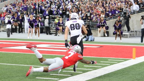 Austin Carr scores a touchdown in the Shoe.