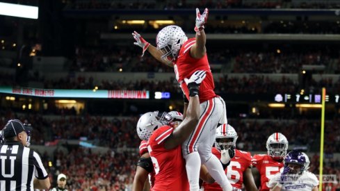 J.K. Dobbins celebrates his 2-yard touchdown