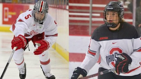 Defenseman Gordi Myer and forward Tatum Skaggs help lead the hockey Buckeyes into battle. 