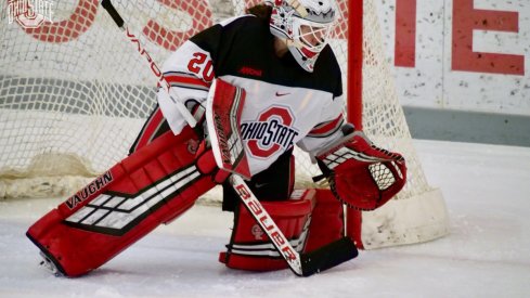 Buckeye goalie Andrea Braendli, the last thing a Badger shot sees before it dies.