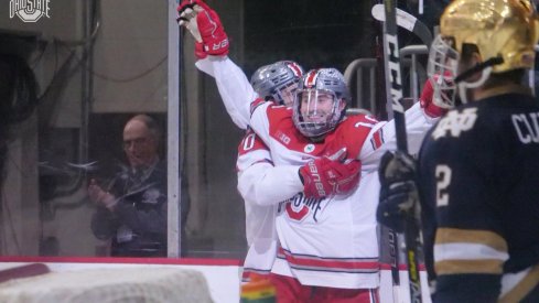 Freddy Gerard celebrates one of his two goals against Notre Dame.