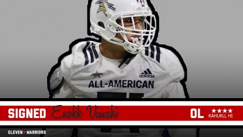 Four-star offensive lineman Enokk Vimahi signed with Ohio State Wednesday.