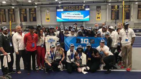 OSU's women's track and field team celebrate their Big Ten Championship