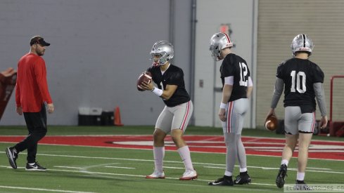 Justin Fields leads the quarterbacks at Ohio State's first spring practice.