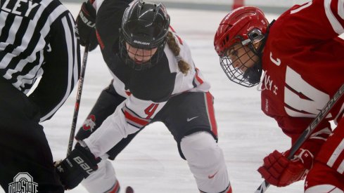 Buckeye forward Jacyn Reeves faces off against the Wisconsin Badgers.