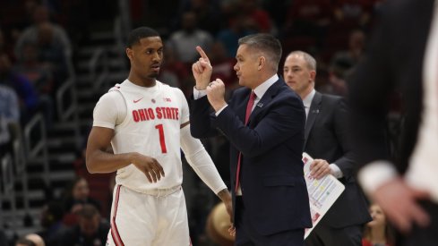 Ohio State head coach Chris Holtmann and player Luther Muhammad