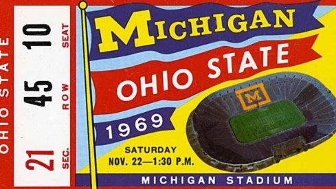 Ticket stub from Ohio State versus Michigan, 1969. 