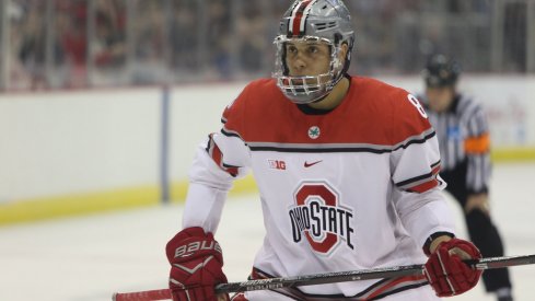 Dakota Joshua on the ice against Michigan. 