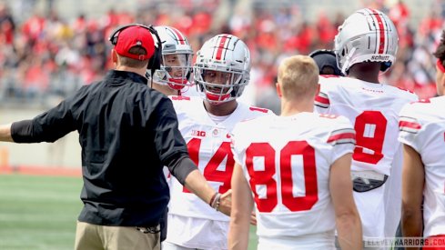 Brian Hartline with Ohio State's wide receivers during the spring game