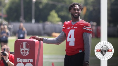 Jordan Fuller poses with a pad, for some reason, in today's skull session.