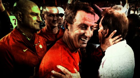 Jan 7, 2019; Santa Clara, CA, USA; Clemson Tigers head coach Dabo Swinney smiles after meeting with Alabama Crimson Tide head coach Nick Saban after the 2019 College Football Playoff Championship game at Levi's Stadium. Mandatory Credit: Matthew Emmons-US