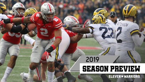 Chase Young getting after Shea Patterson in Ohio State's 2018 win over Michigan.