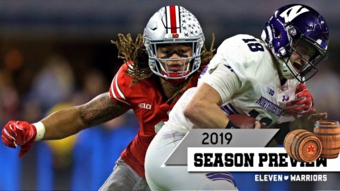 Dec 1, 2018; Indianapolis, IN, USA; Ohio State Buckeyes defensive end Chase Young (2) sacks Northwestern Wildcats quarterback Clayton Thorson (18) in the second half in the Big Ten conference championship game at Lucas Oil Stadium. Mandatory Credit: Aaron Doster-USA TODAY Sports