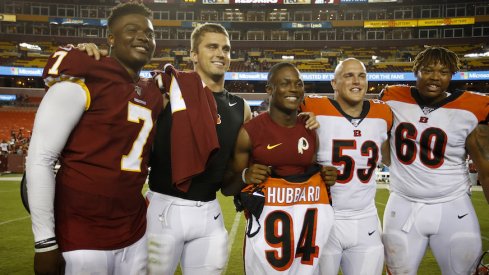 Dwayne Haskins, Sam Hubbard, Terry McLaurin, Billy Price and Michael Jordan after Thursday night's Redskins-Bengals game.