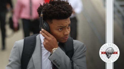 Justin Fields is listening to some tunes in today's skull session.