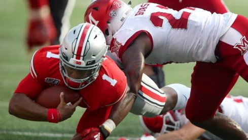 J.K. Dobbins racked up six total touchdowns in the first half against Miami. 