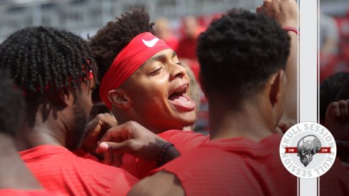 Justin Fields is happy to be in today's skull session.