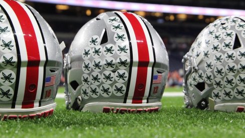 Row of helmets with Buckeye Leaves