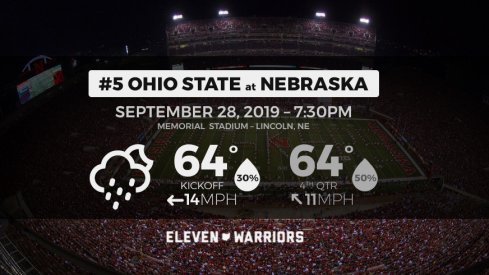Expect showers when No. 5 Ohio State meets Nebraska Saturday night