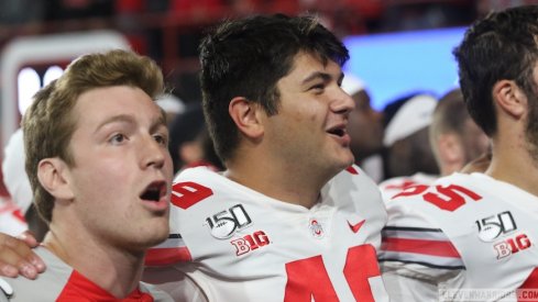 Liam McCullough and the Buckeyes celebrate their win over Nebraska.