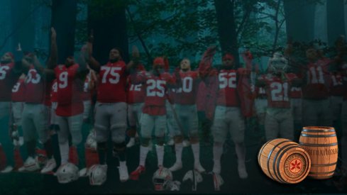 Oct 26, 2019; Columbus, OH, USA; The Ohio State Buckeyes celebrates with fans after the game against the Wisconsin Badgers at Ohio Stadium. Mandatory Credit: Joe Maiorana-USA TODAY Sports