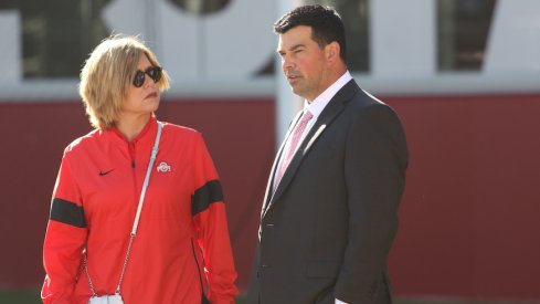 Ryan Day and Ohio State deputy athletics director Diana Sabau