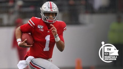 Justin Fields has 31 touchdown passes and 10 touchdown runs through Ohio State's first 10 games. 