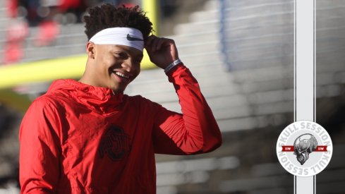 Justin Fields is smiling in today's skull session.